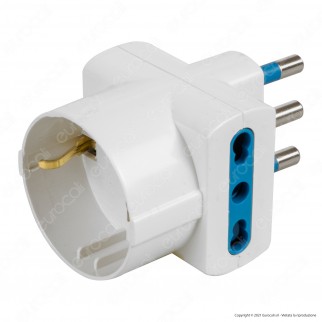 Ecova Adattatore Triplo con 1 Presa Centrale Schuko + 10A 2P+T e 2