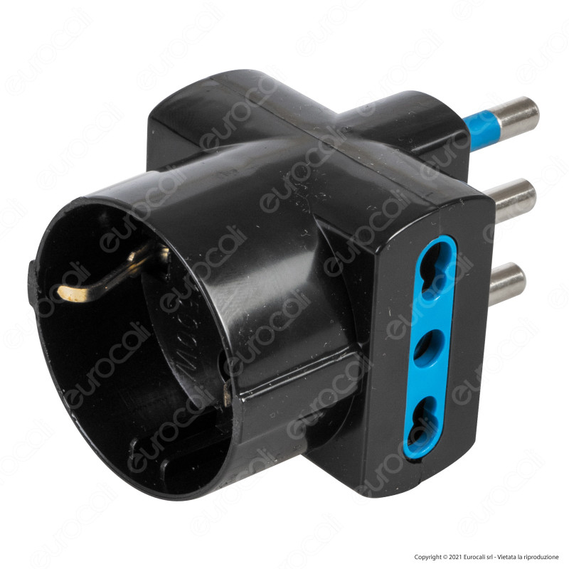 Ecova Adattatore Triplo con 1 Presa Centrale Schuko + 10A 2P+T e 2