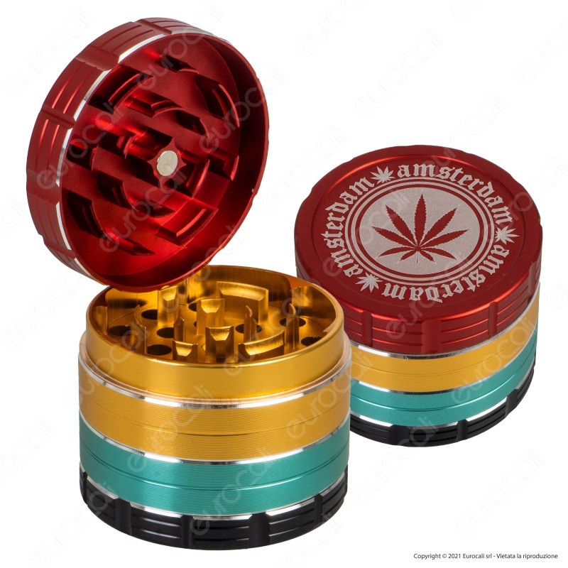 Grinder Tritatabacco 4 Parti in Metallo Colorazione Rasta - Grace
