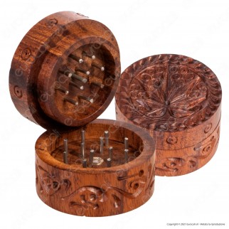 Grinder Tritatabacco 2 Parti in Legno con Incisioni Carved Leaf
