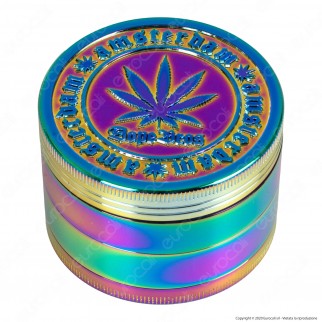 Grinder Tritatabacco 4 Parti in Metallo Amsterdam Colorazione Rainbow